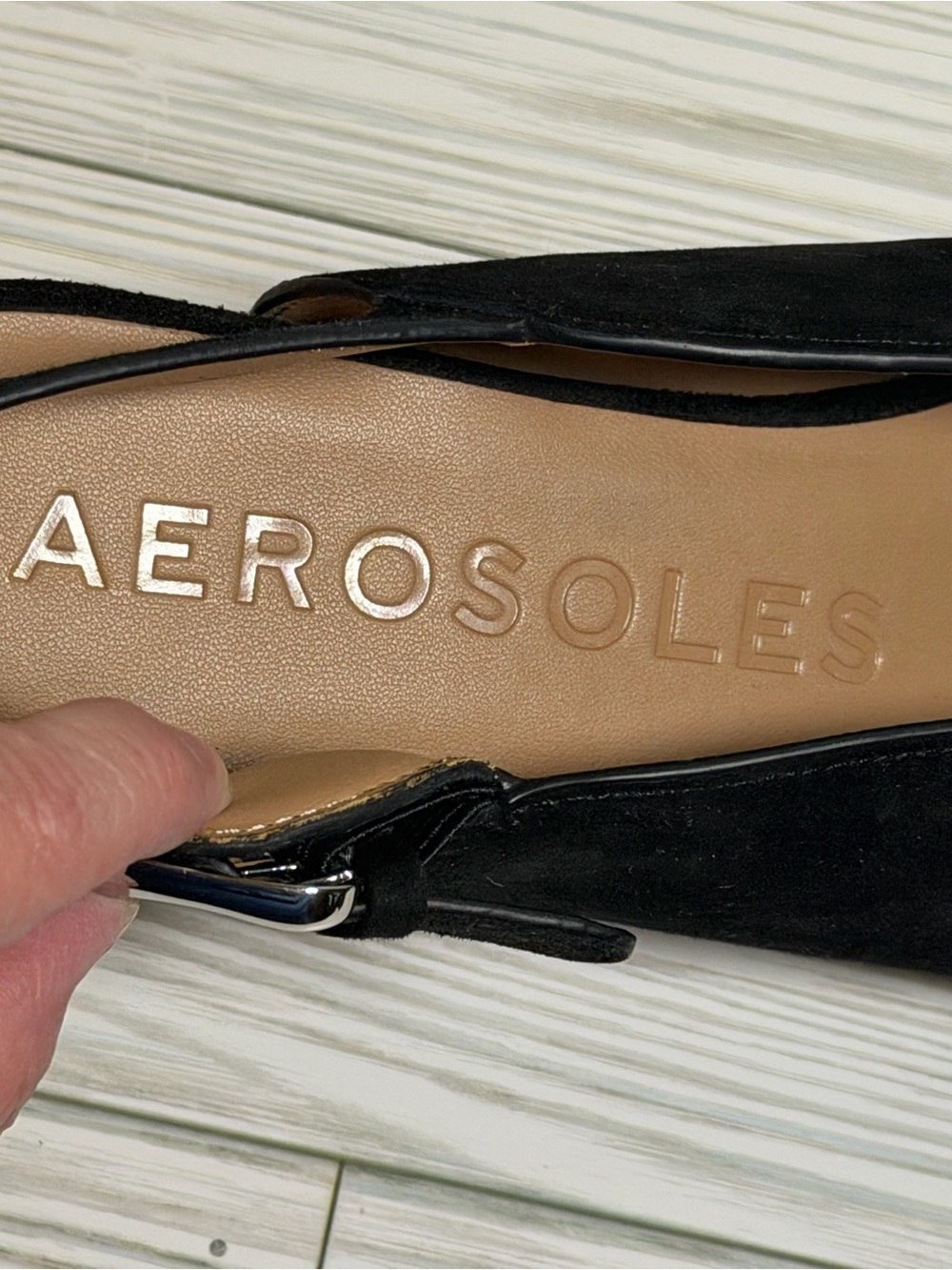 NWT Aerosoles Cornelia Women’s 9.5M Black Suede Peep Toe Platform Block Heel San - Picture 7 of 9